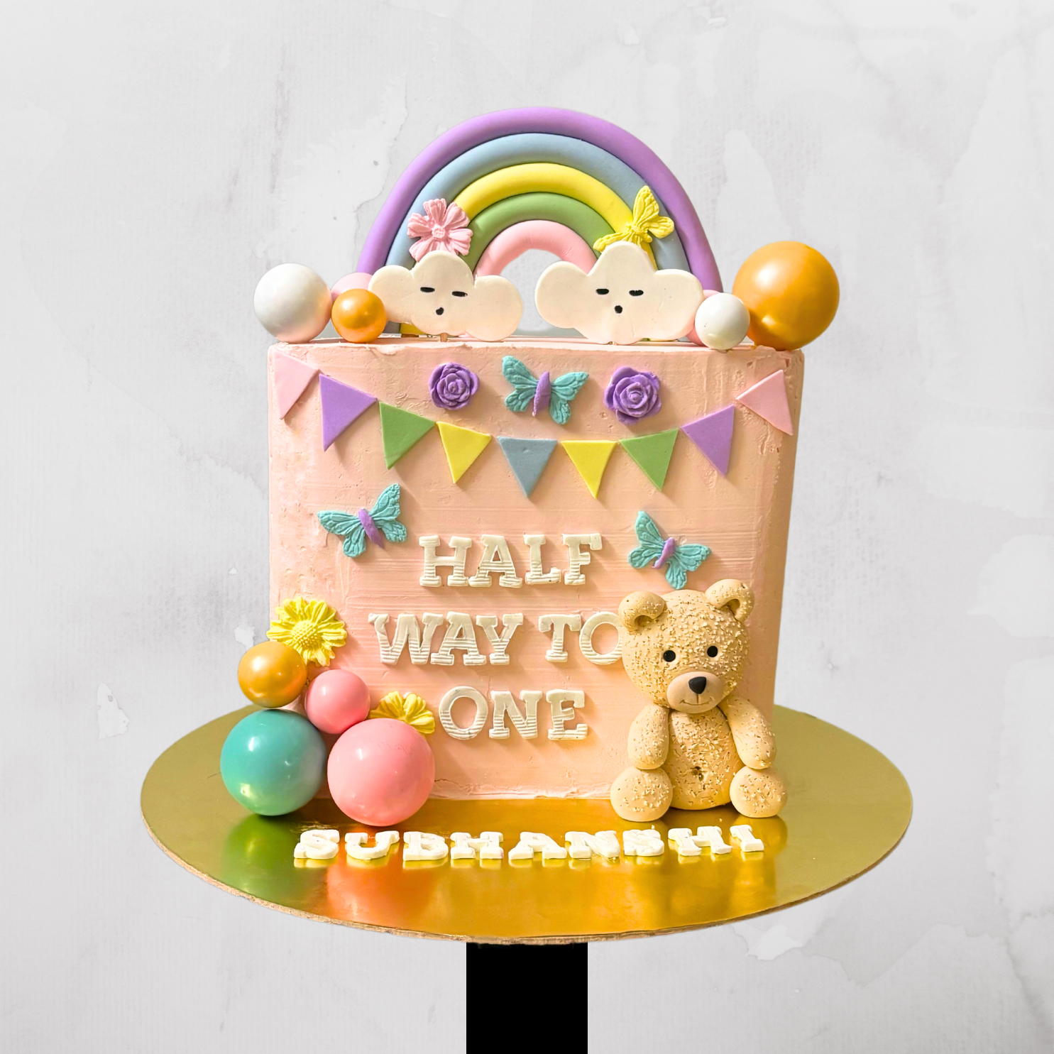 Rainbow & Teddy Half Birthday Cake